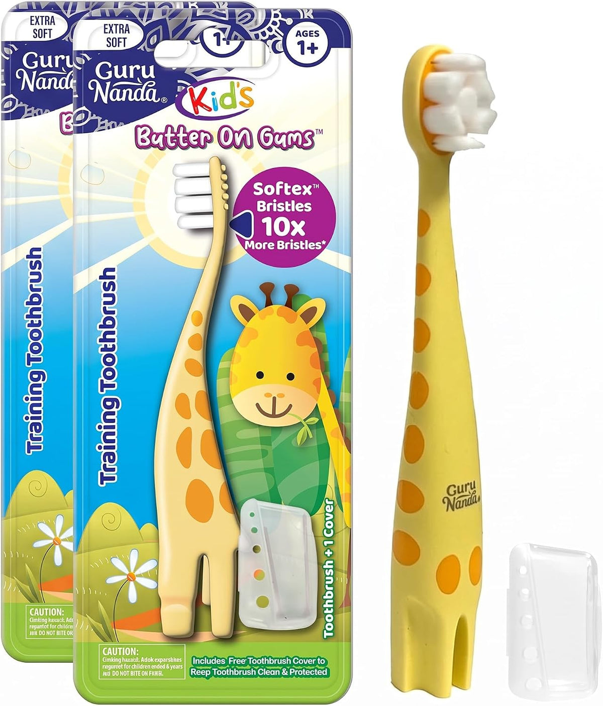 GuruNanda Cepillo de dientes de jirafa con raspador de lengua y cub...