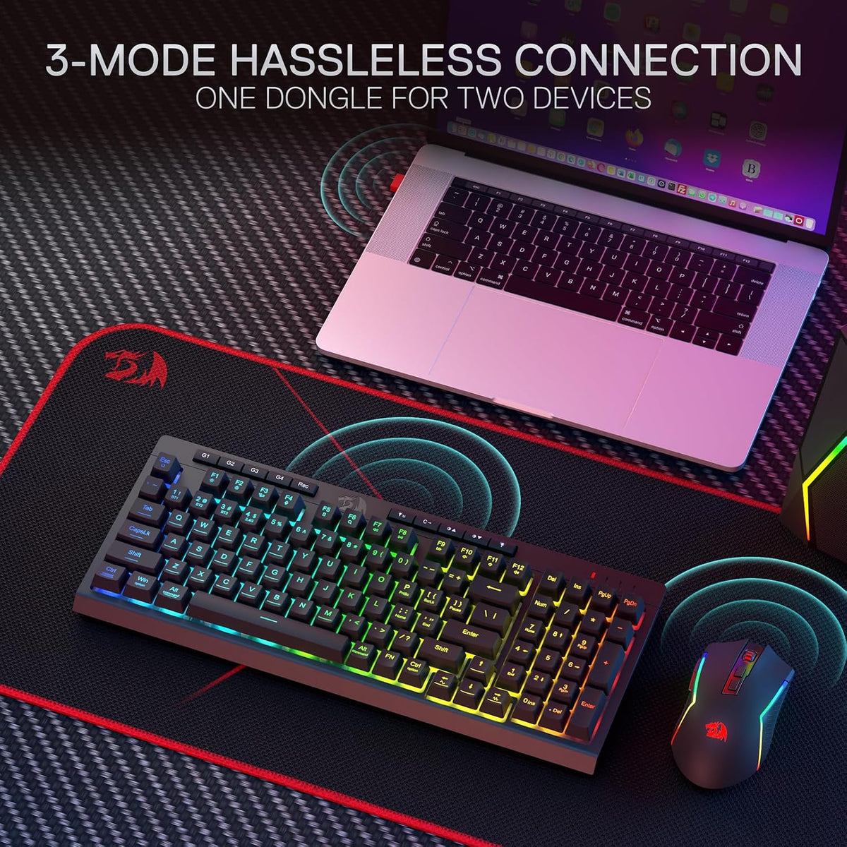 Redragon S142 Combo de teclado y mouse inalámbricos para juegos, te...