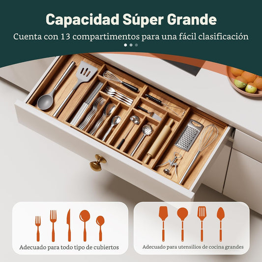 Organizador de Cubiertos Grande, Conectado Magnéticamente Expandibl...