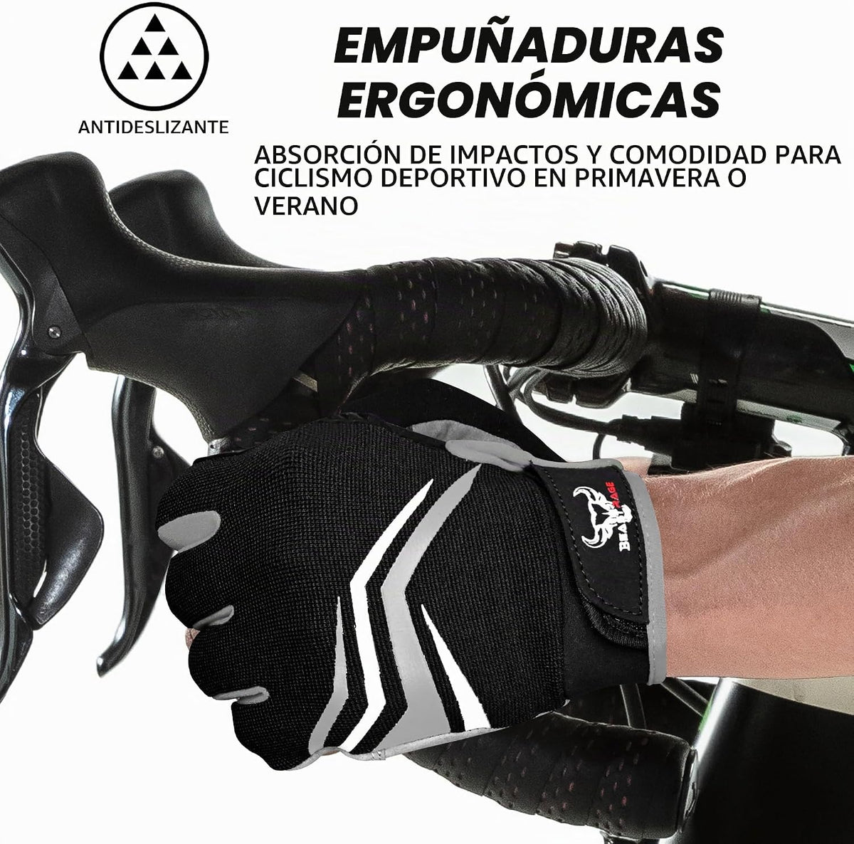 BEAST RAGE Guantes de ciclismo de dedo completo con acolchado para...