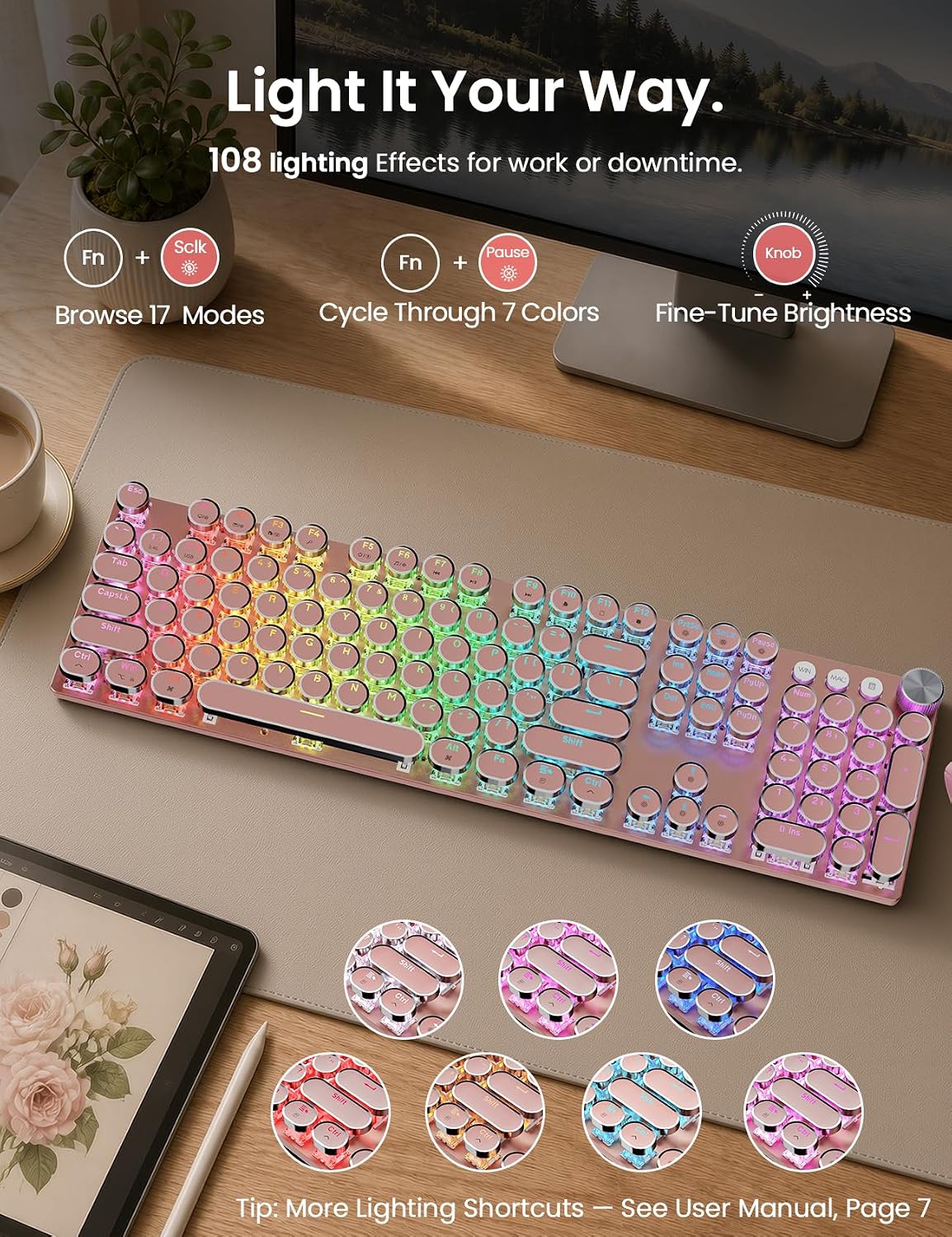 Sablute Combo de teclado mecánico inalámbrico y ratón, retroilumina...
