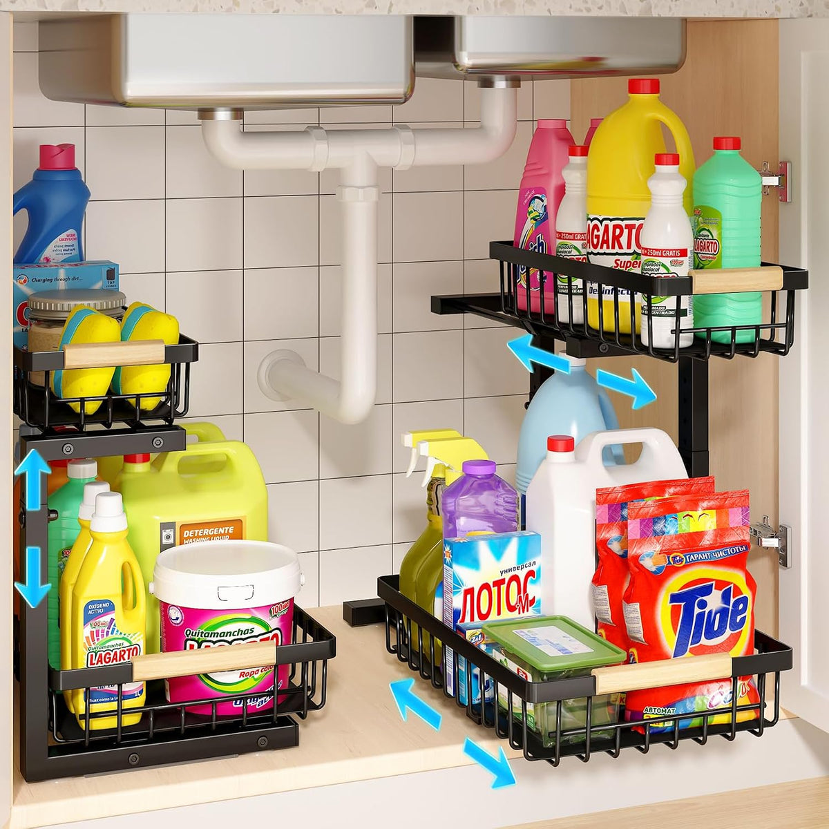 REALINN Organizador para debajo del fregadero, paquete de 2 organiz...