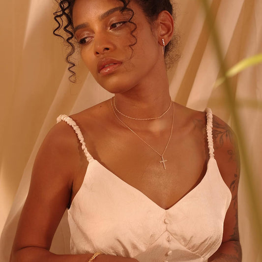 Fettero - Collar con dije de cruz de fe, chapado en oro de 14 K, ca...