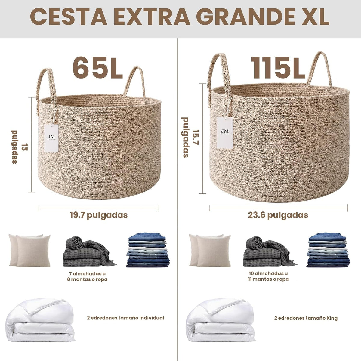 JMvicyroam Cesta Tejida para Mantas, Contenedor Grande de Almacenam...