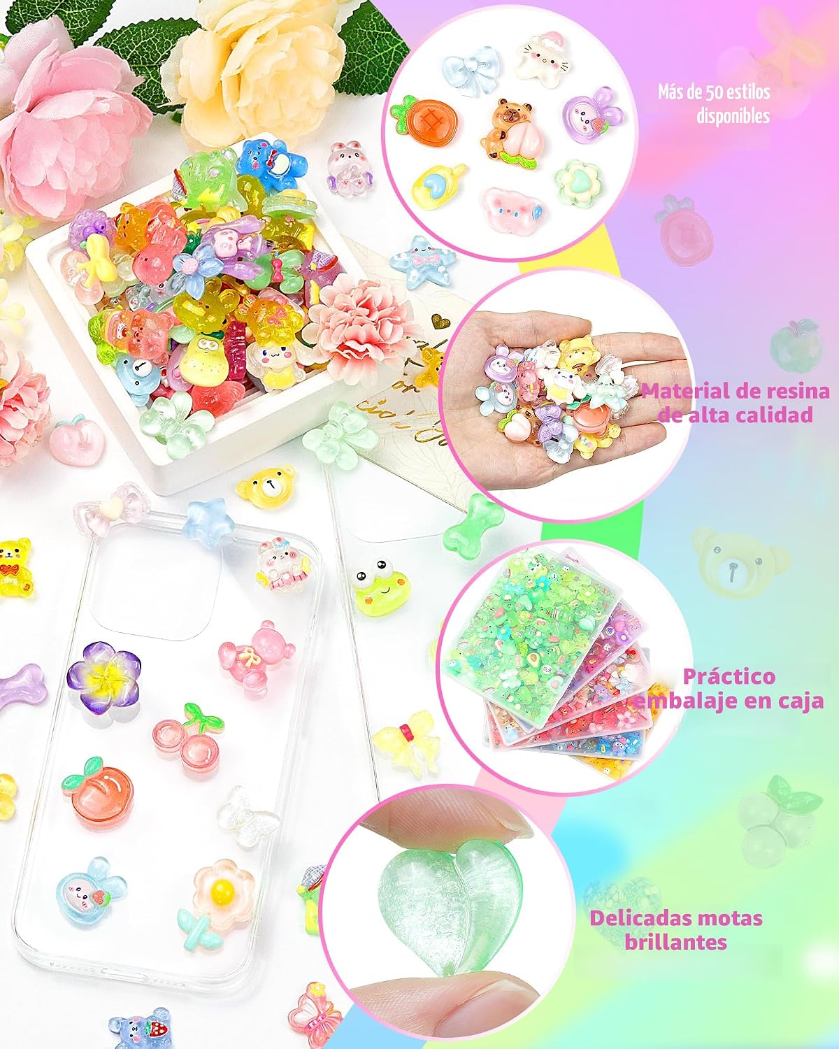 FIVEIZERO 100 bonitos dijes de slime, dijes de resina con parte tra...
