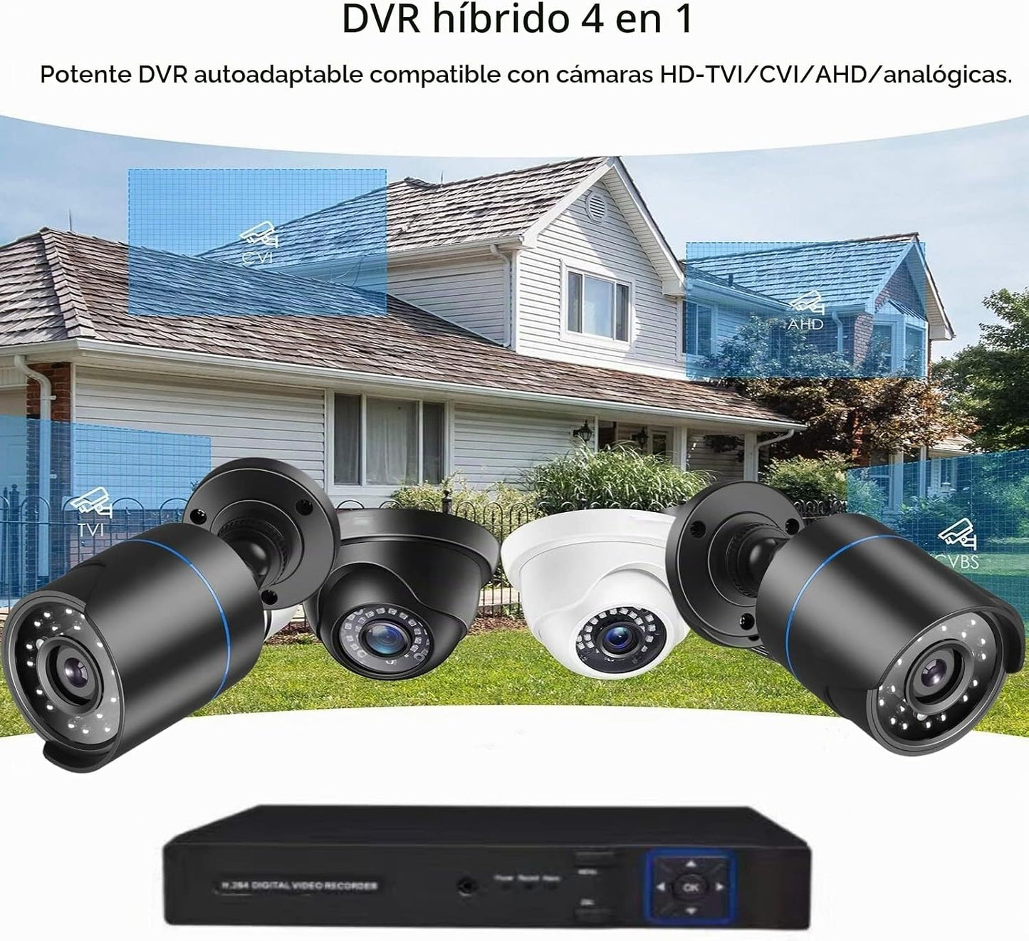 3000TVL - Kit de cámara DVR de vigilancia para el hogar, 4 cámaras...