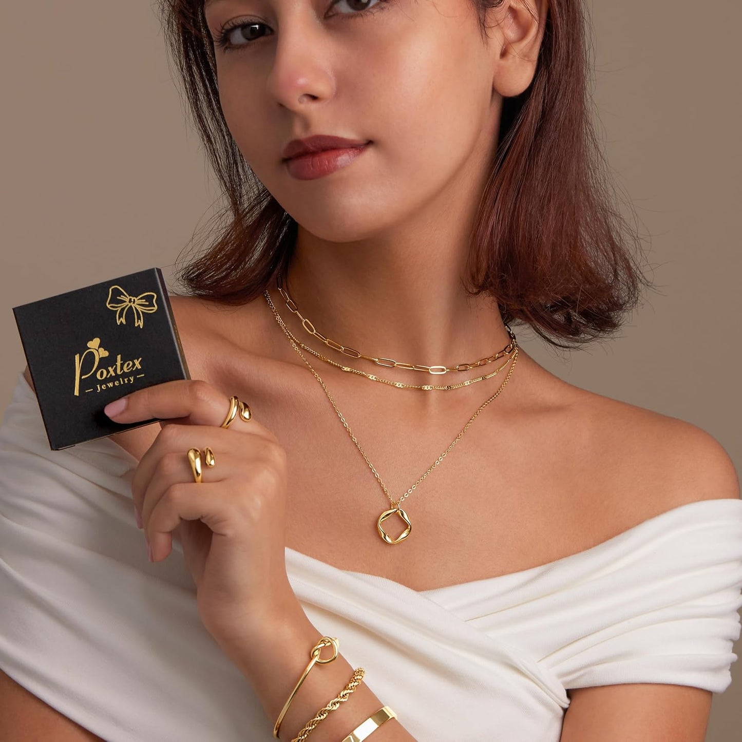 Poxtex - Collares de oro escalonados delicados, chapados en oro de...