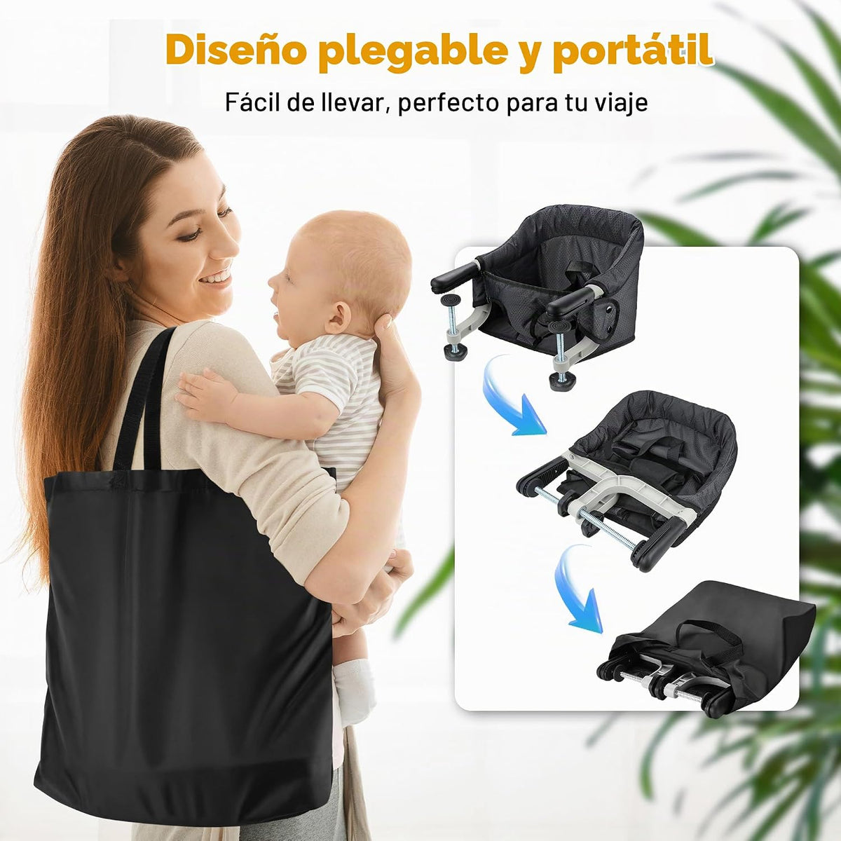 Toogel Silla alta de gancho, asiento plegable con clip de viaje par...