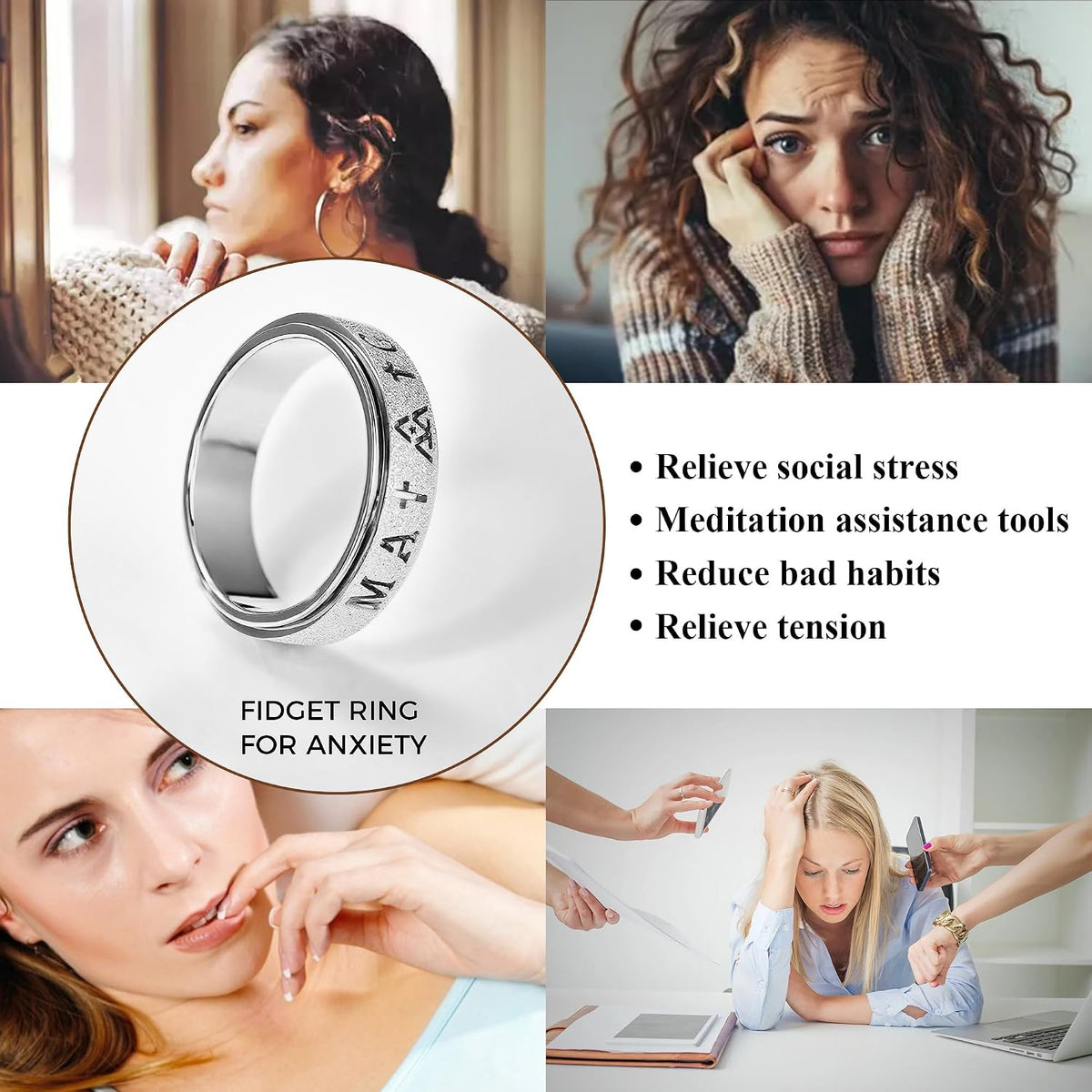 Fidget Toys Anillo de ansiedad para adultos para mujeres: Fidget Sp...