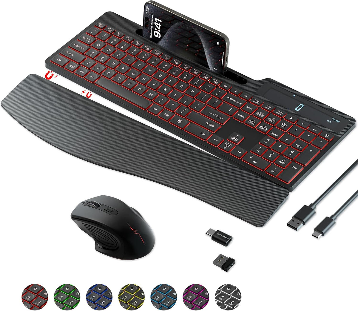 Combo de teclado y mouse inalámbricos, teclado ergonómico silencios...