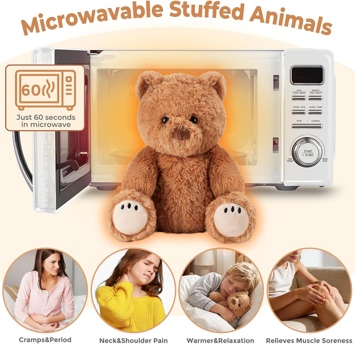 Oso de peluche para microondas, juguetes de peluche calentables y r...