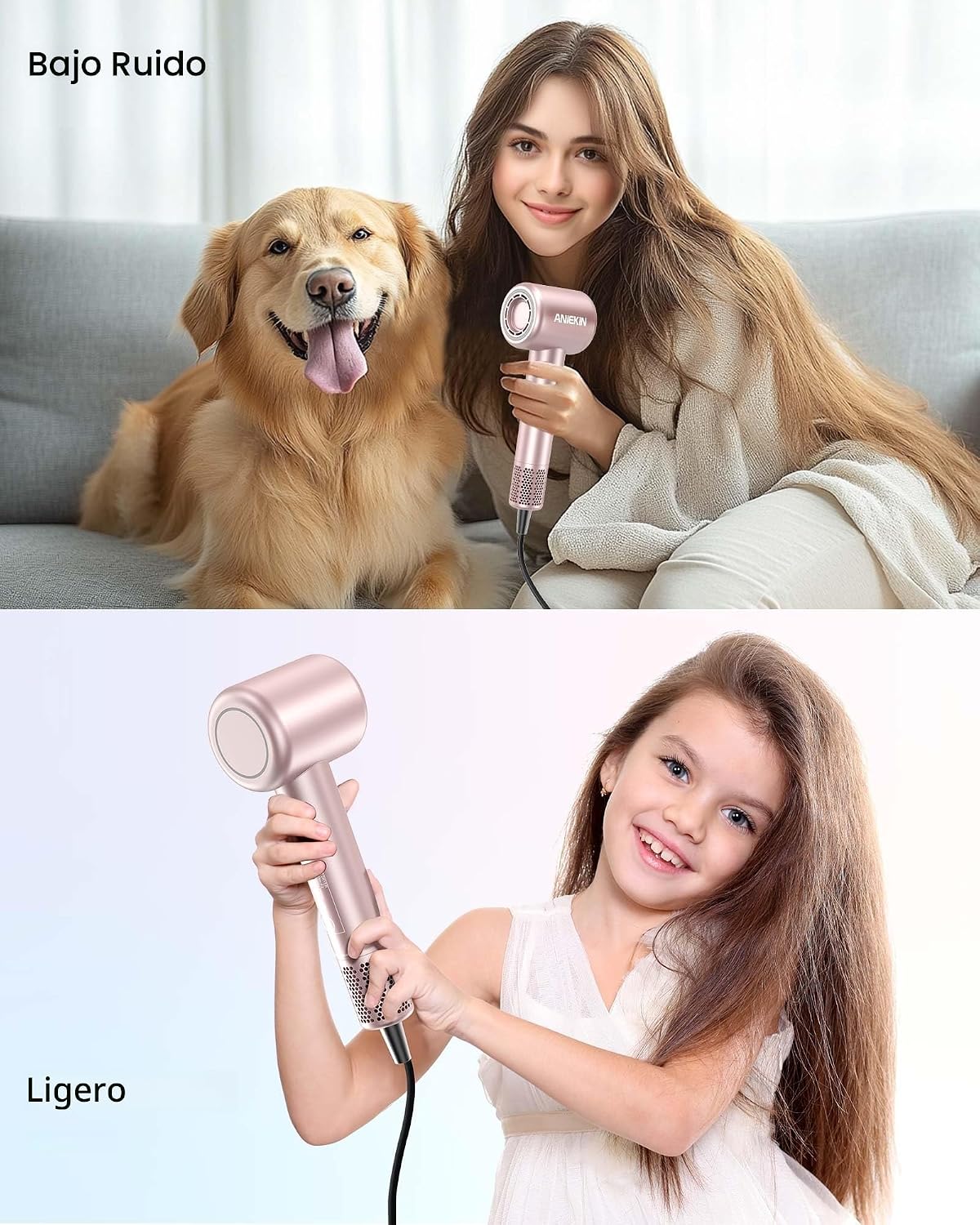 Secador de pelo, Secador de pelo iónico de alta velocidad y bajo ru...