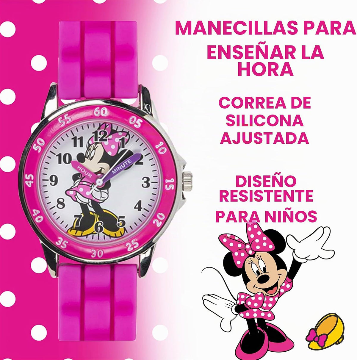 Reloj Minnie Mouse Time Teacher para niñas - Reloj analógico de apr...