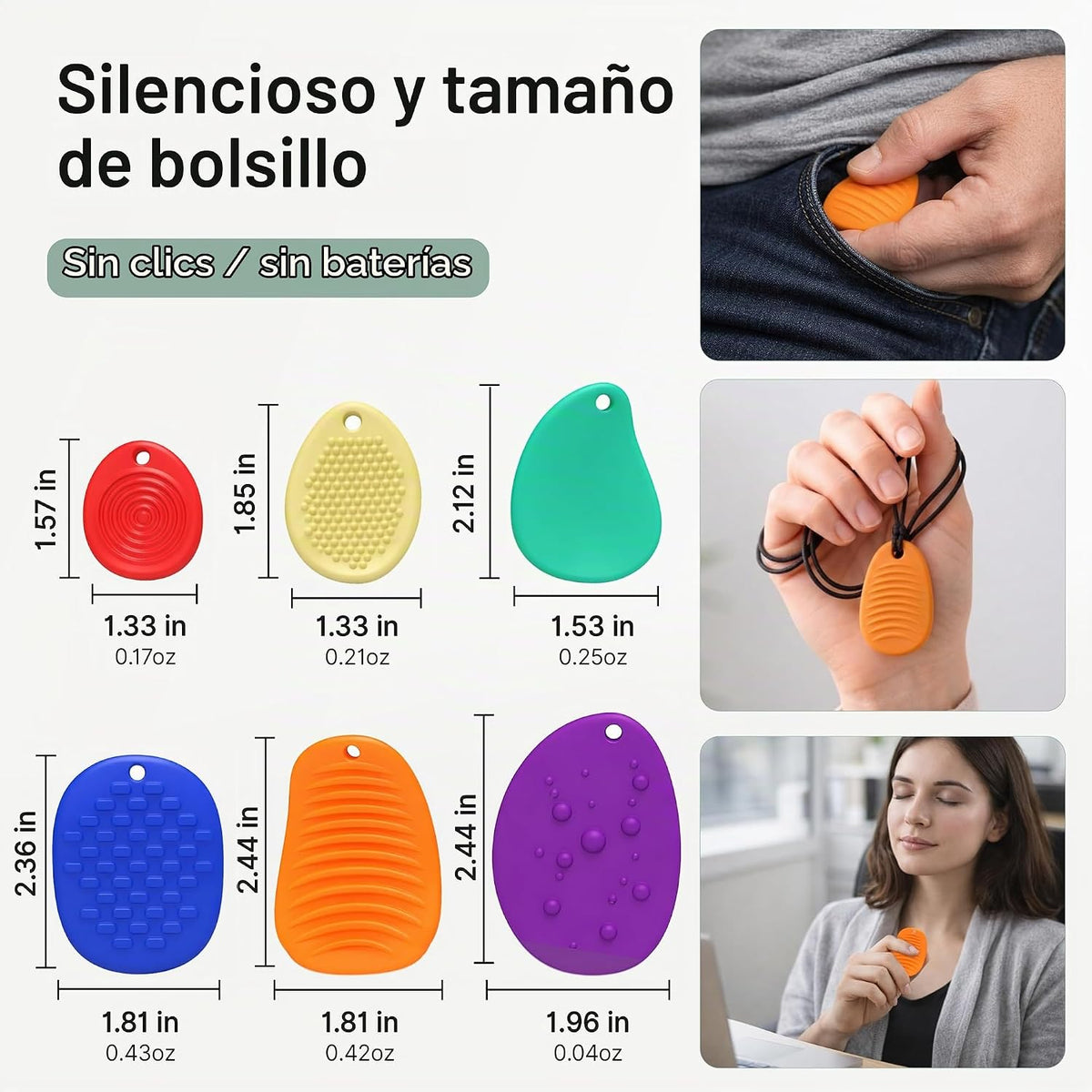 SLOKZ Llavero Fidget Worry Stones \u2013 Paquete de 6 piedras senso...