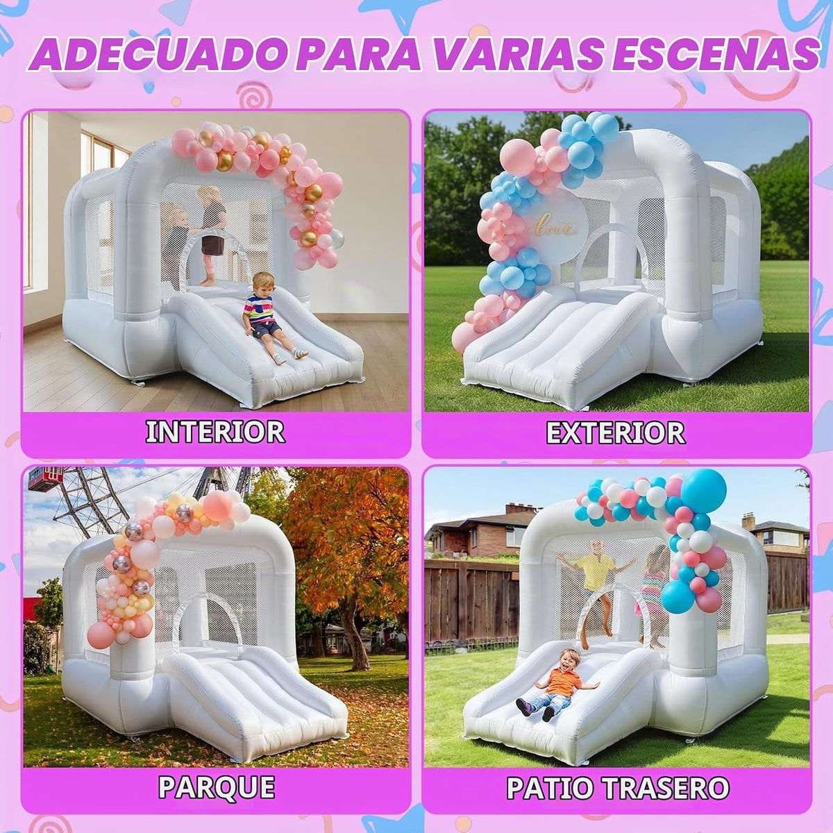 Casa hinchable blanca con tobogán, castillo hinchable para 3-6 niño...