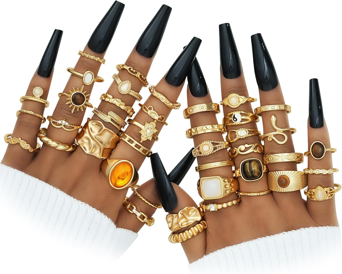 YEEZII Juego de 68 anillos para nudillos, dorados, para mujeres, ap...