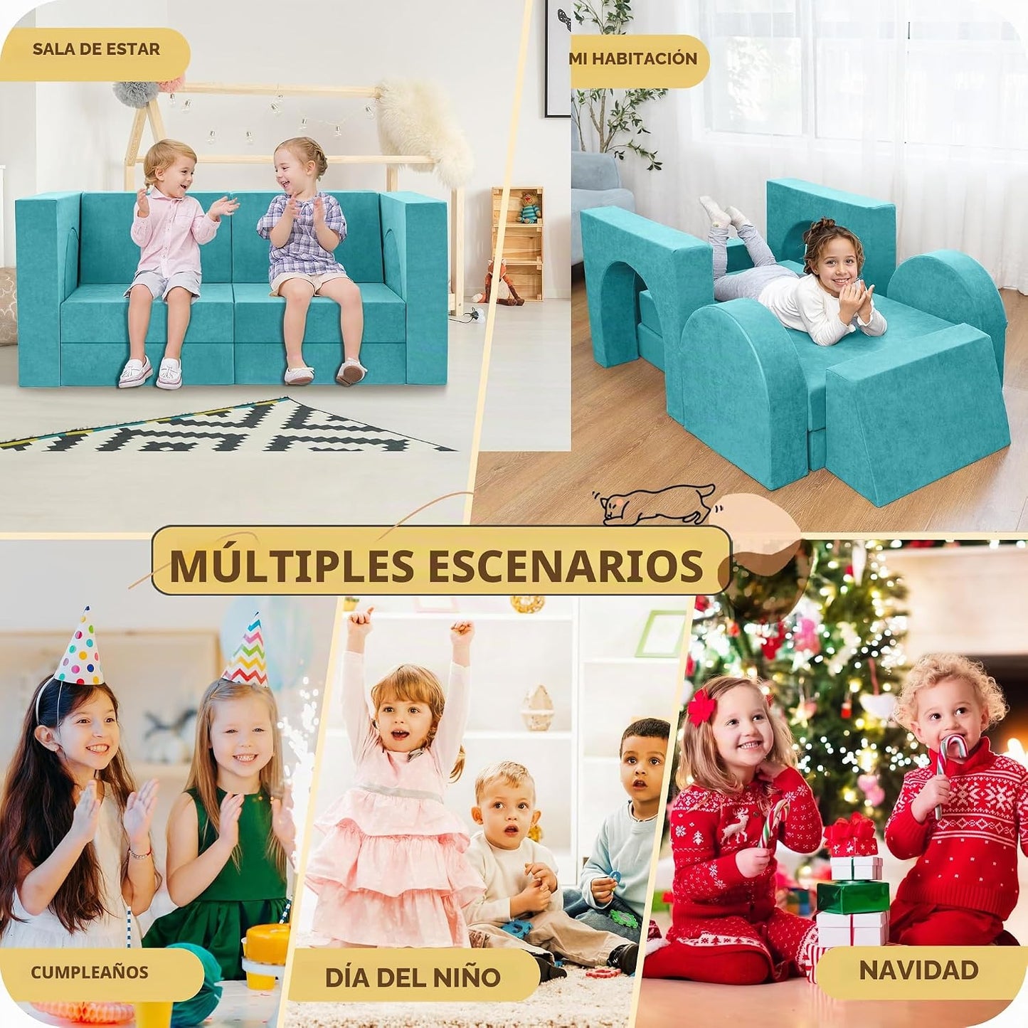 Fvkind Sofá de juego para niños de 10 piezas, sofá modular para niñ...