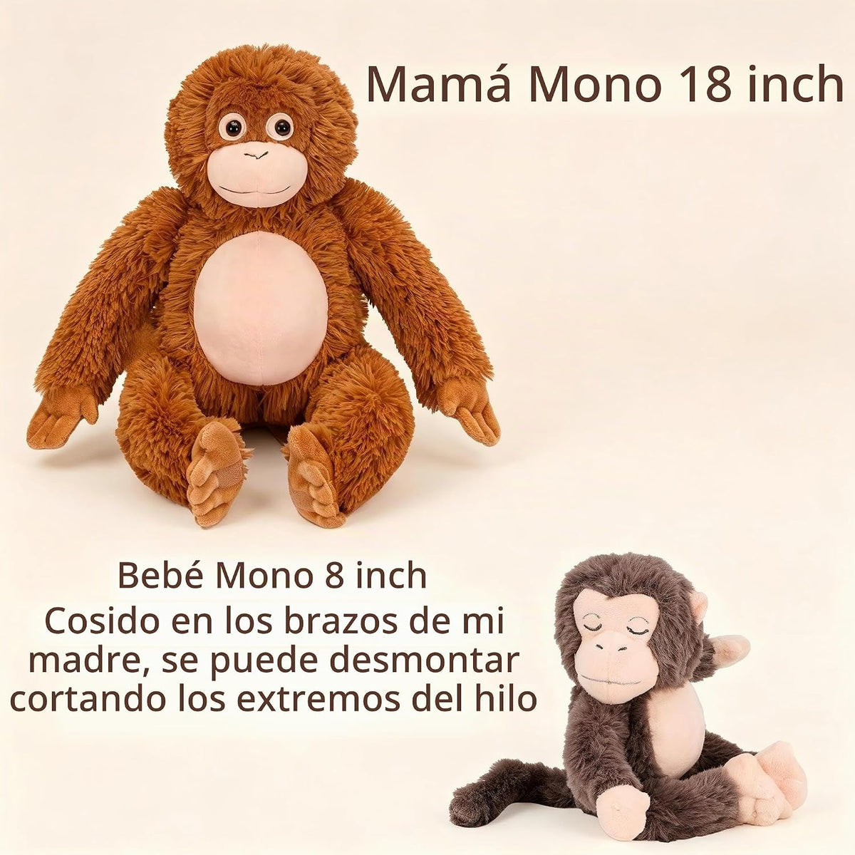 Karoeiwa 2 piezas de mono de peluche mamá con bebé familia de peluc...