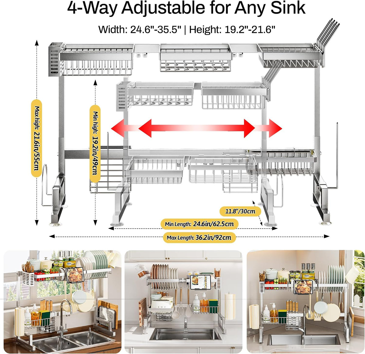 ADBIU Fit Sink 24.5"- 35.5" L Escurridor de Platos Sobre el...