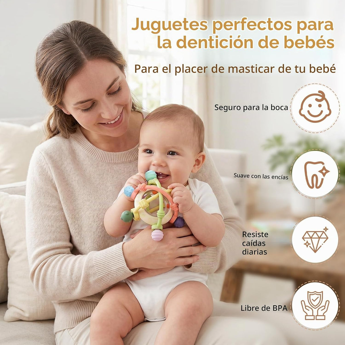 Juguetes sensoriales de bola de sonajero para bebés, juguetes de de...