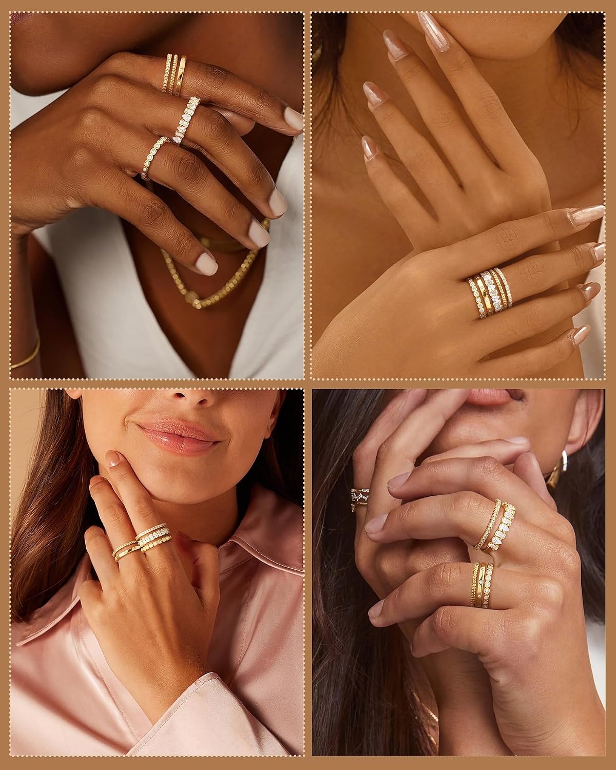 Anillos apilables de oro para mujer, no se deslustra, chapados en o...
