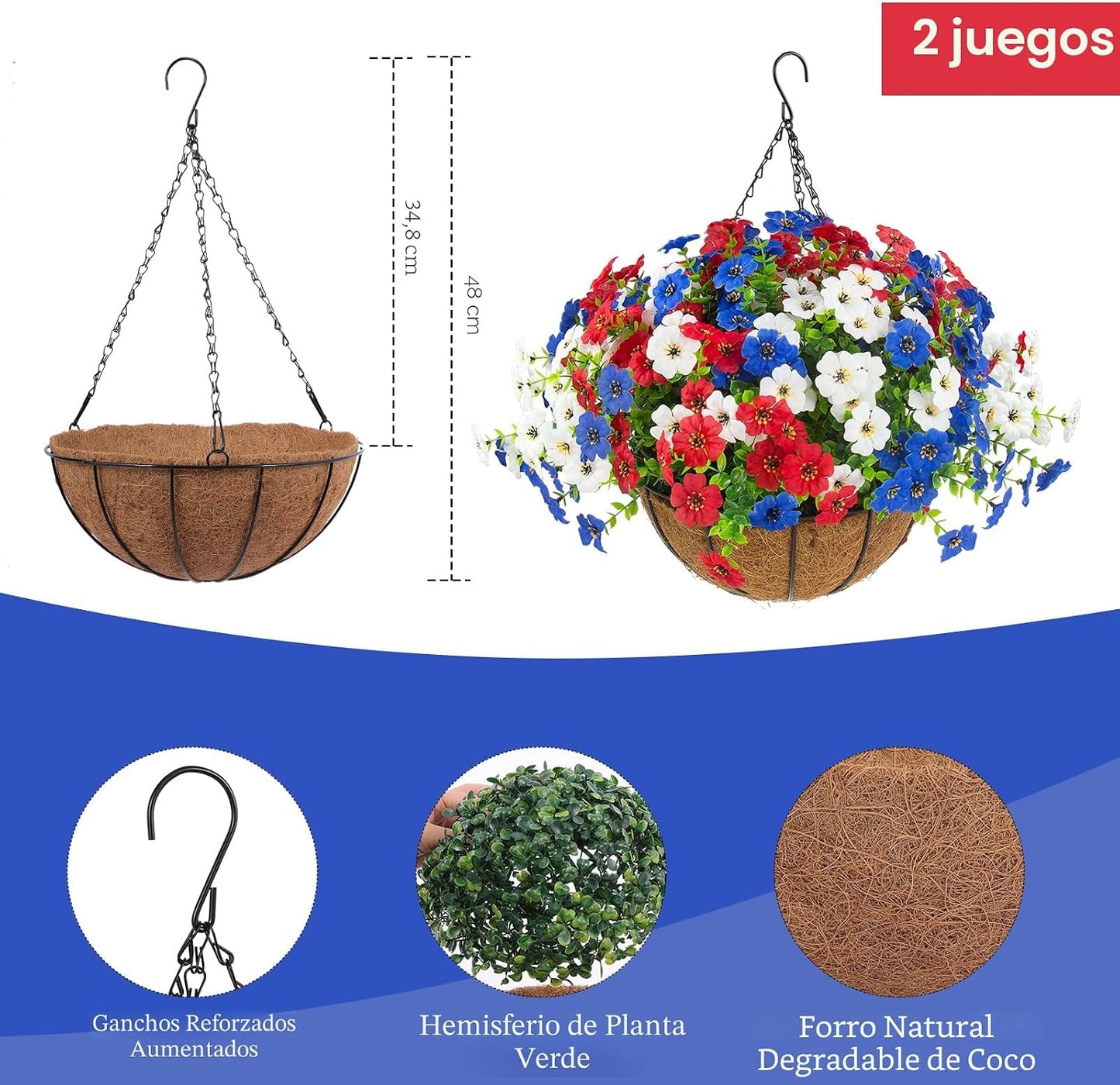 Hananona Juego de 2 flores artificiales para exteriores con cesta c...