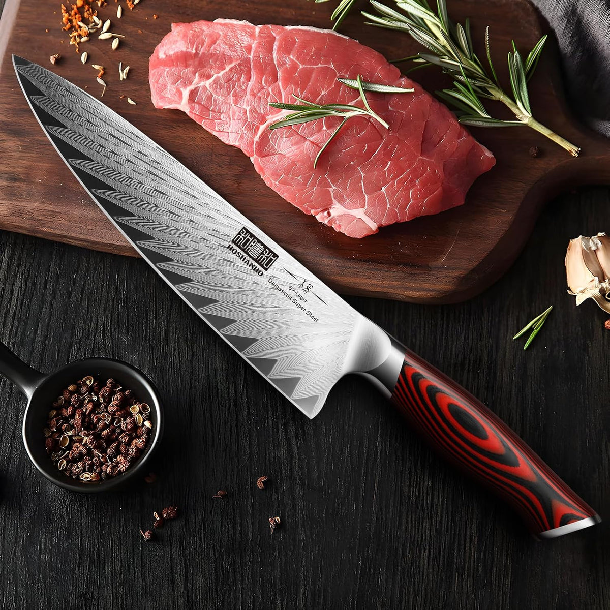 HOSHANHO Cuchillo de chef Damasco, cuchillo de cocina japonés profe...