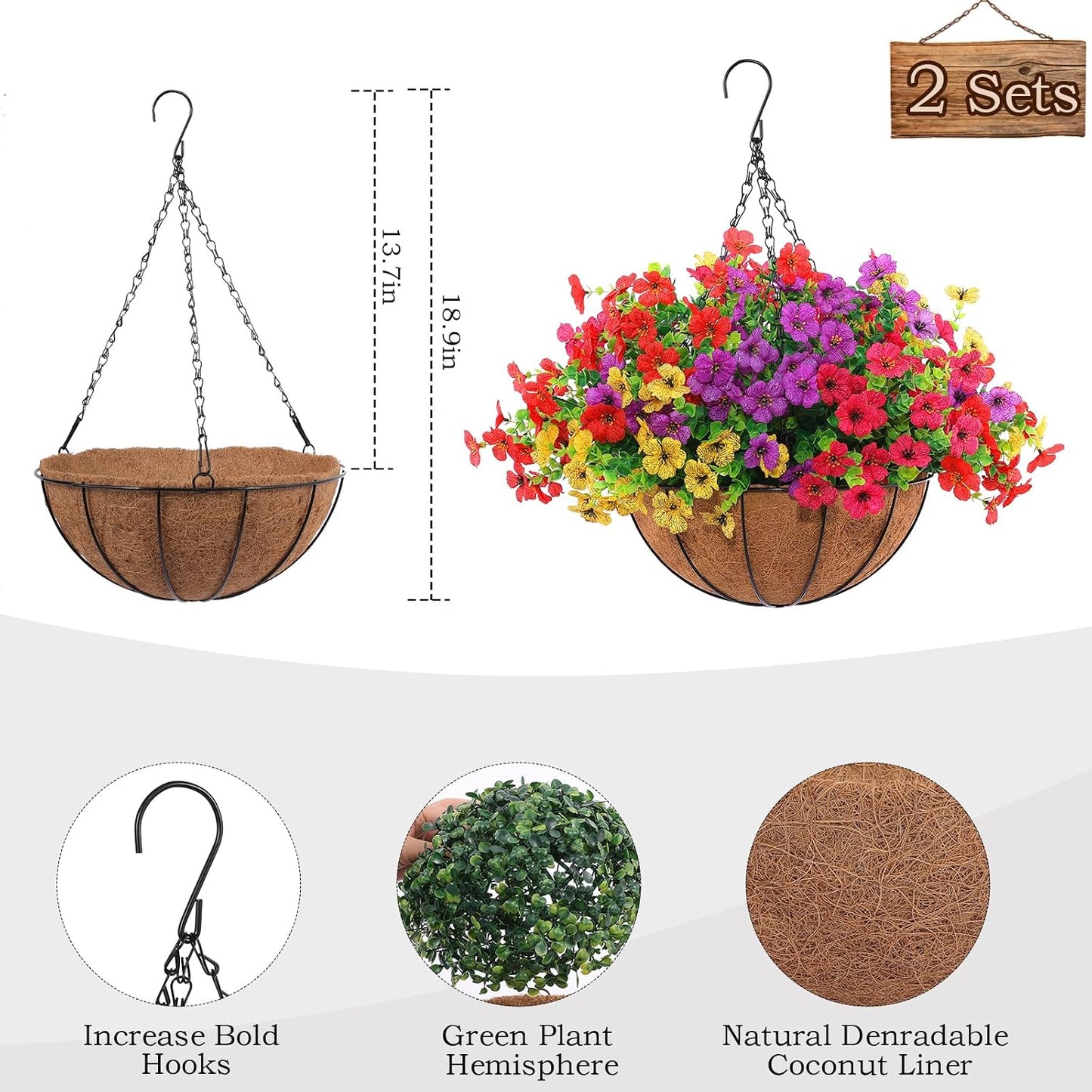 Hananona Juego de 2 flores artificiales para exteriores con cesta c...