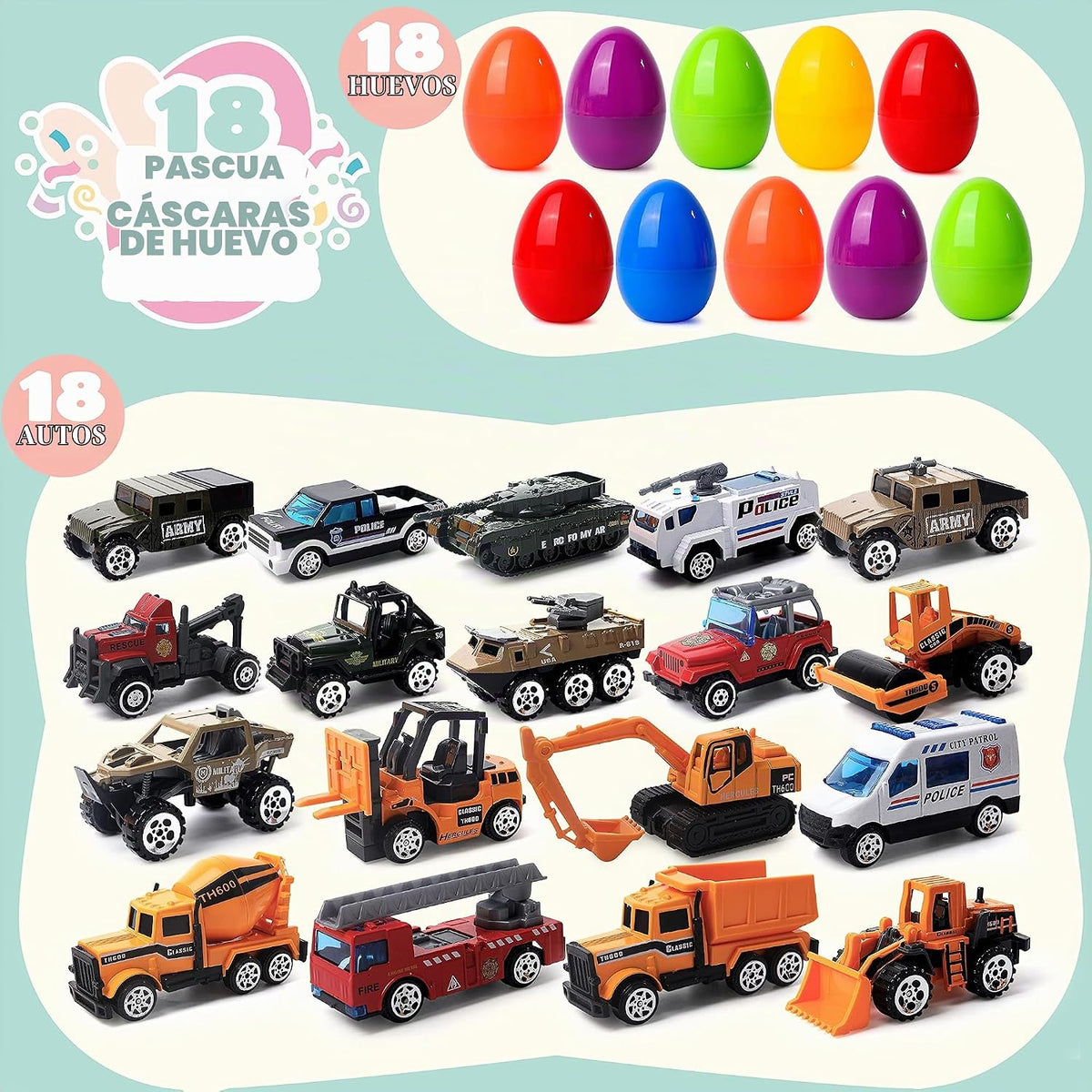 JOYIN Huevos de Pascua gigantes rellenos de vehículos fundidos a pr...