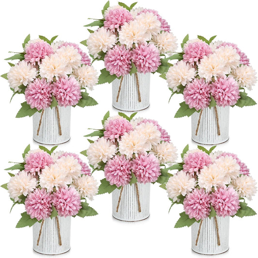 SEKNHOP Centros de mesa de flores prefabricados, juego de 6 crisant...