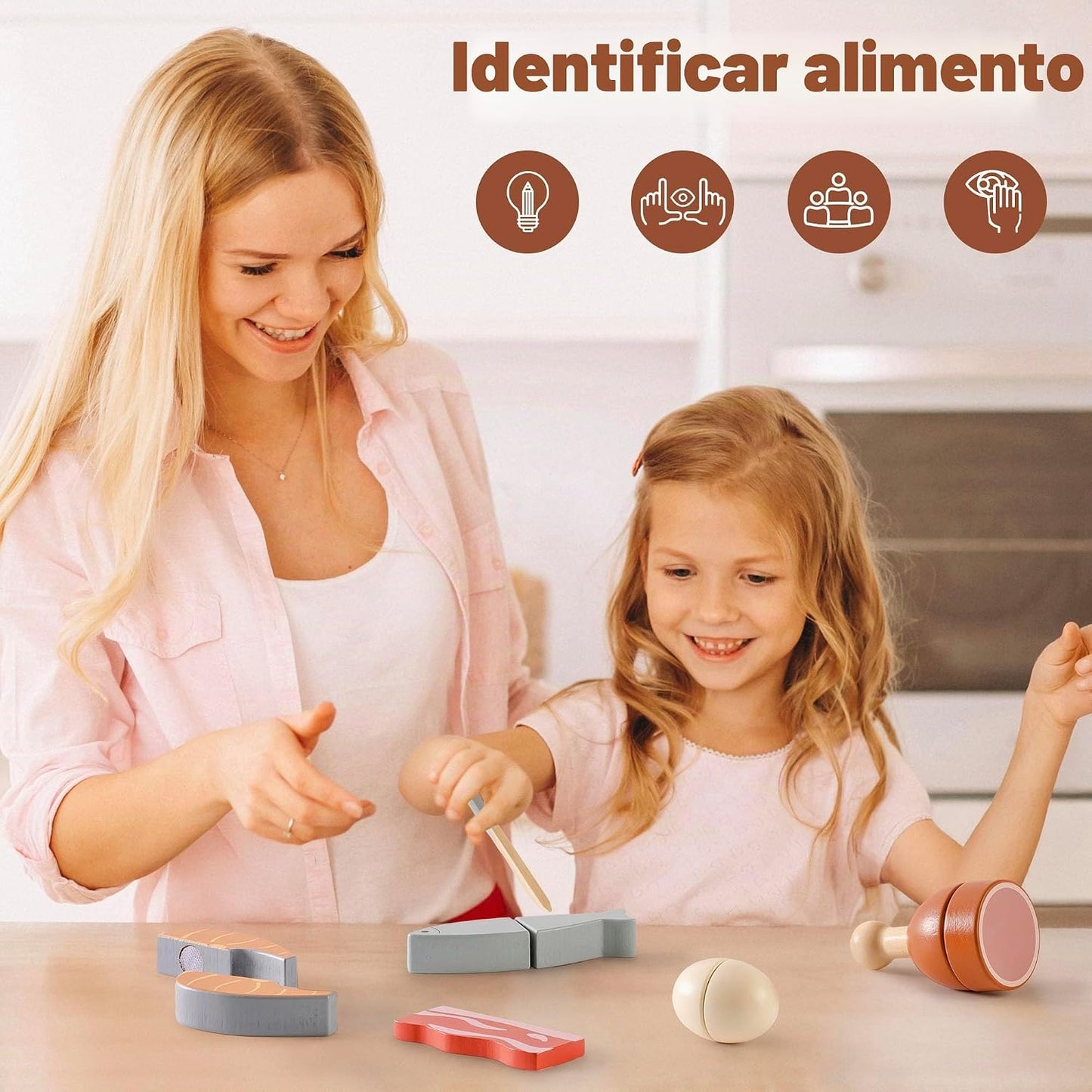ROBOTIME Conjunto de Comida de Juguete de Madera para Cortar Carne...
