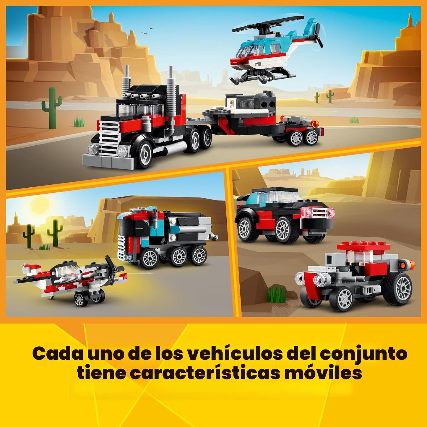 LEGO Creator 3 en 1 Camión de Plataforma Plana con Juguete de Helic...