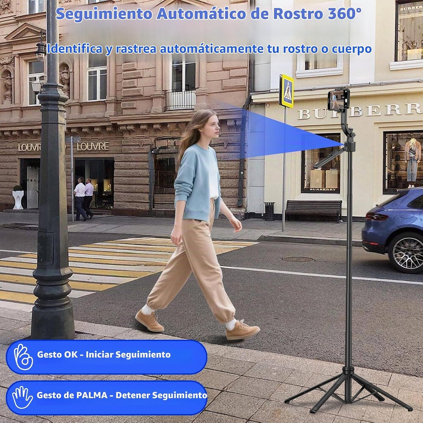 Trípode de seguimiento automático de cara para iPhone con luz de 16...