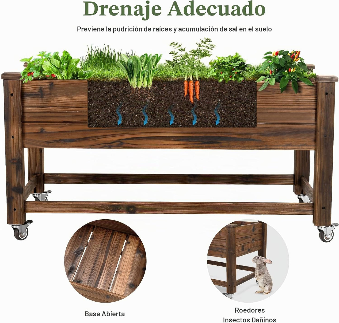 OIPRTGFJ Jardinera elevada de madera de cedro con ruedas de bloqueo...