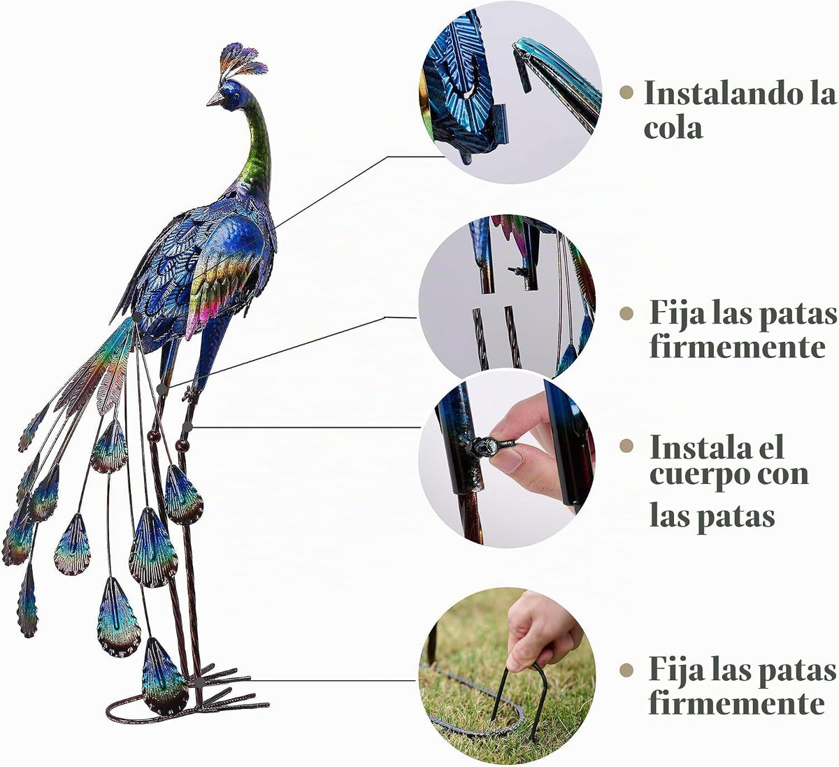 TERESA'S COLLECTIONS - Pavo real de metal de 35 pulgadas, decor...