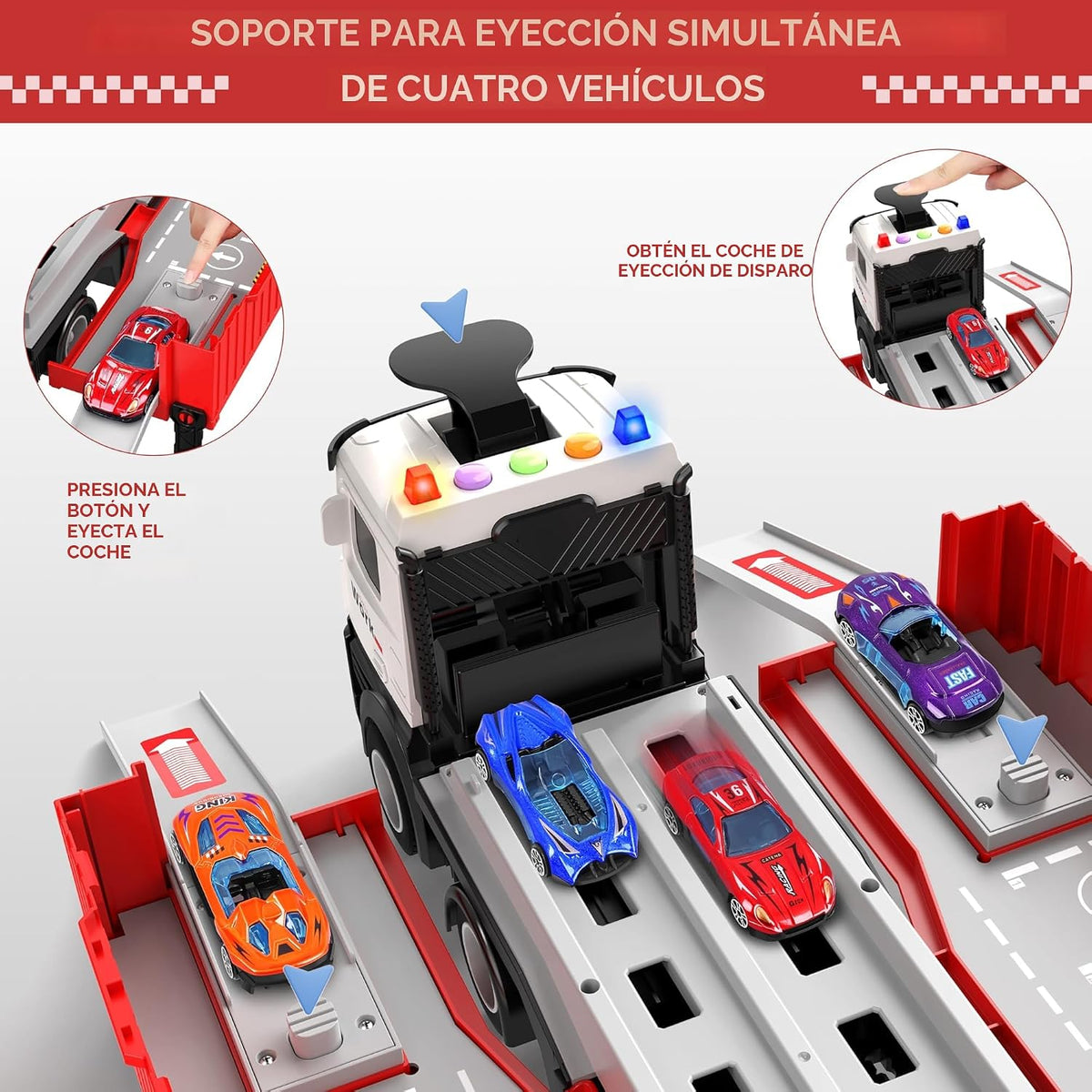 Juguetes de Pista de Carreras con Camión Transportador para Niños,...
