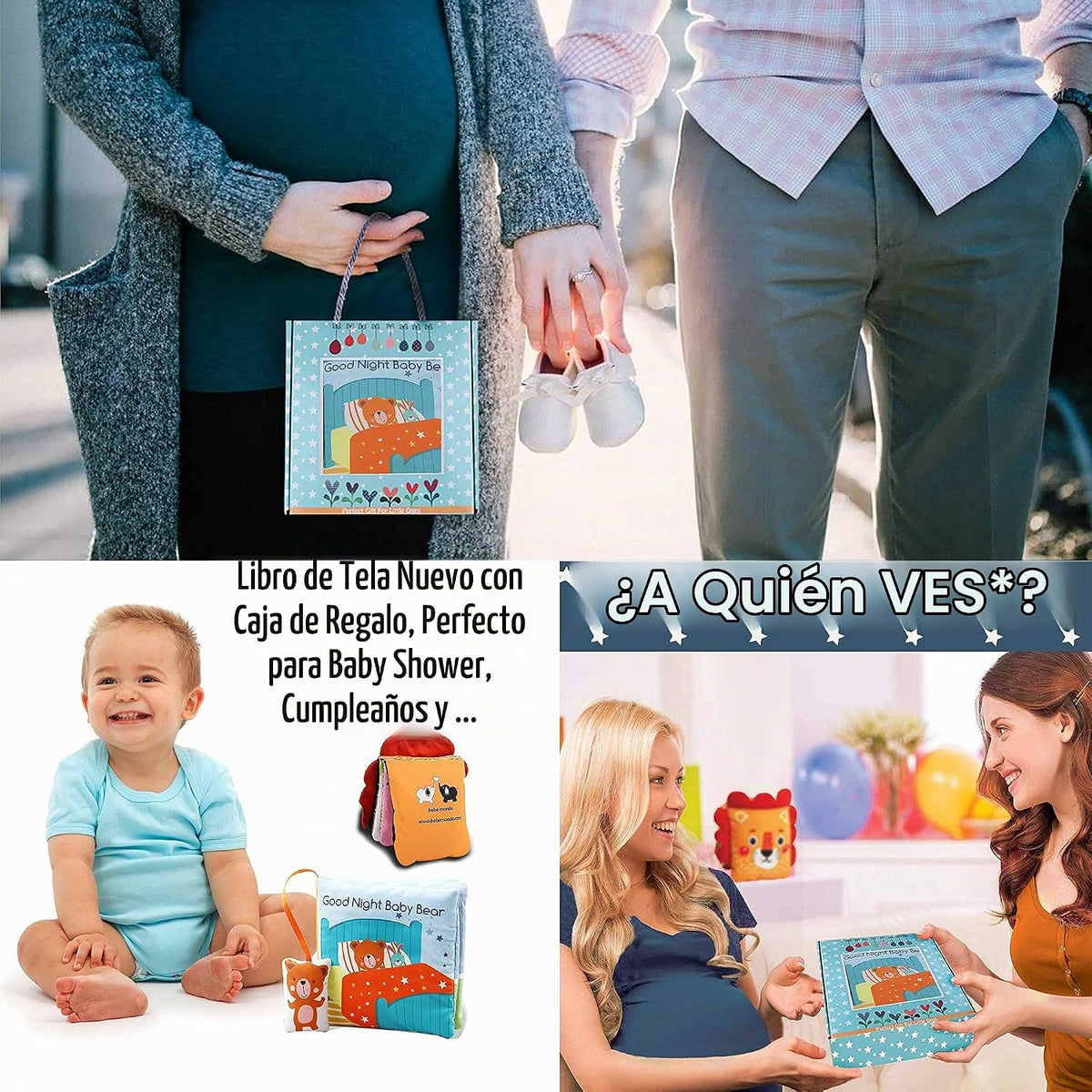 Bebe Mondo Juguete de oso de peluche con espejo, libro suave para b...
