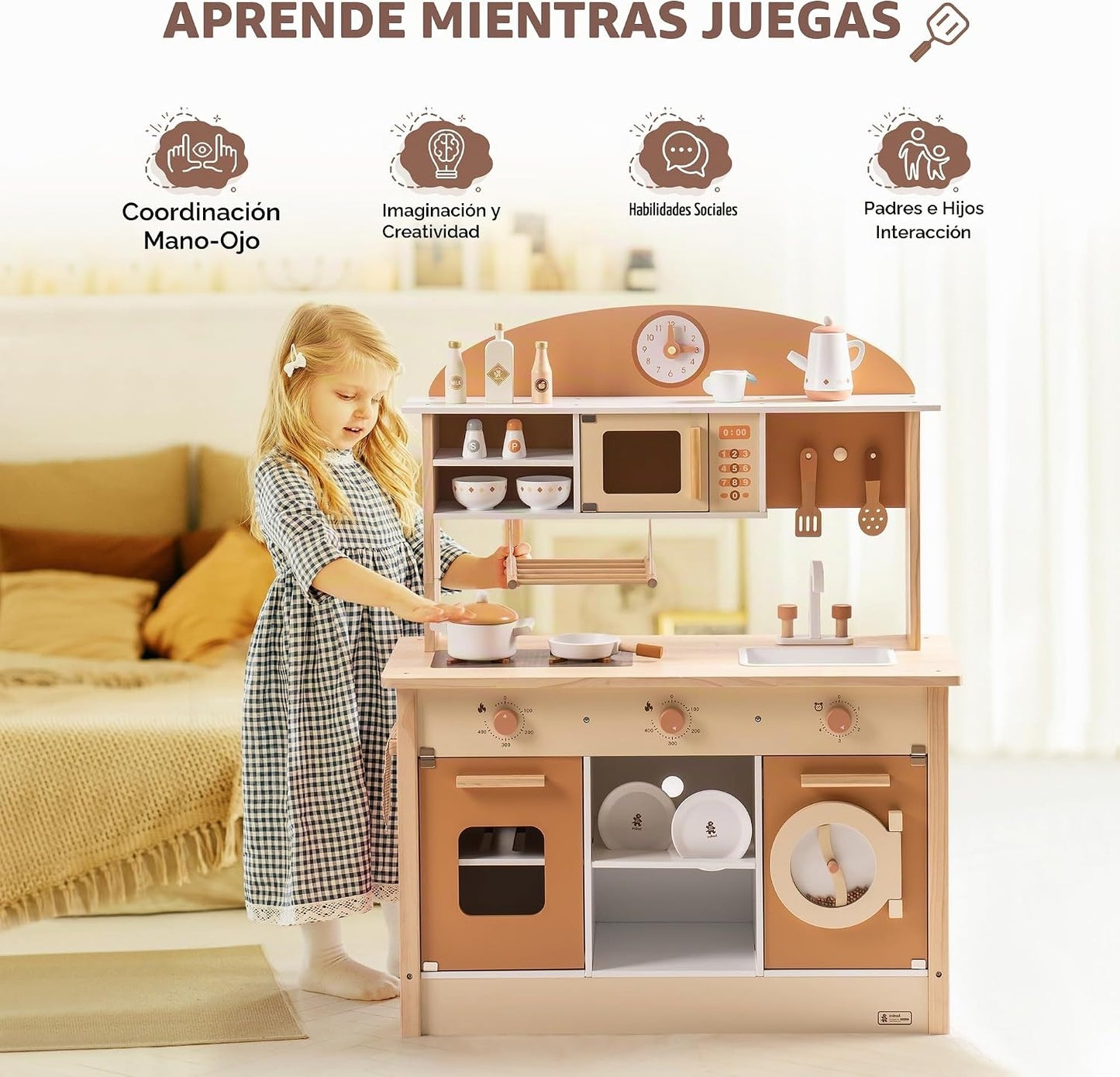 ROBUD Cocina de Juguete de Madera para Niños Pequeños, Set de Cocin...