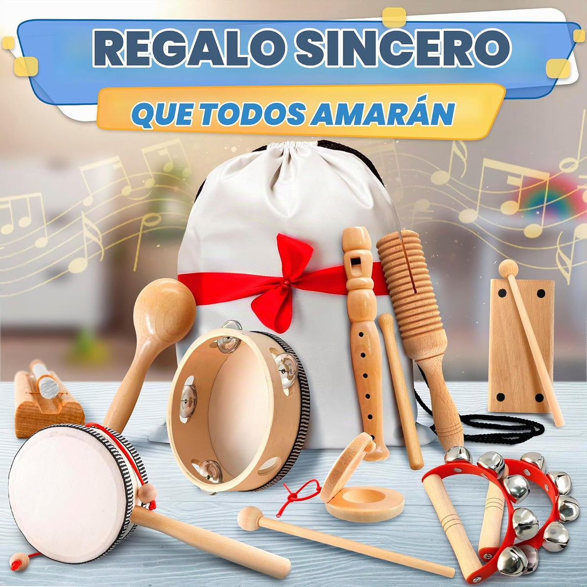 13 instrumentos musicales de madera para adultos y niños, con bolsa...