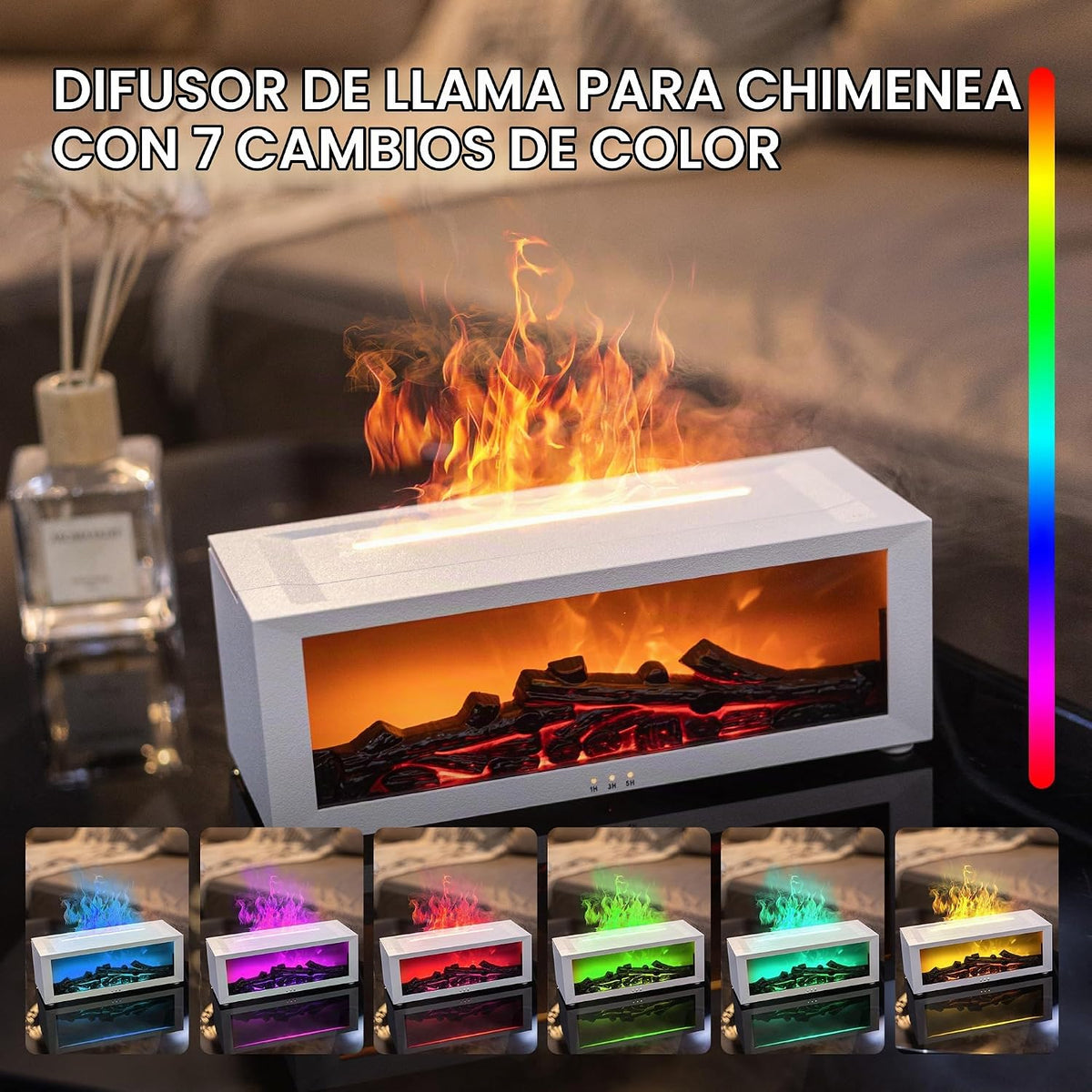 Difusor de aire con llama de chimenea TMEHM, humidificador de 7 col...
