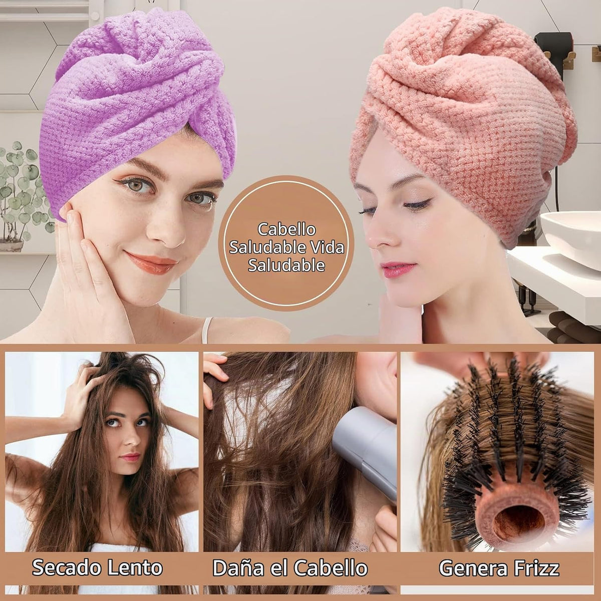 CZZXI 3 PCS Toallas de Microfibra para el Cabello, Envolturas para...