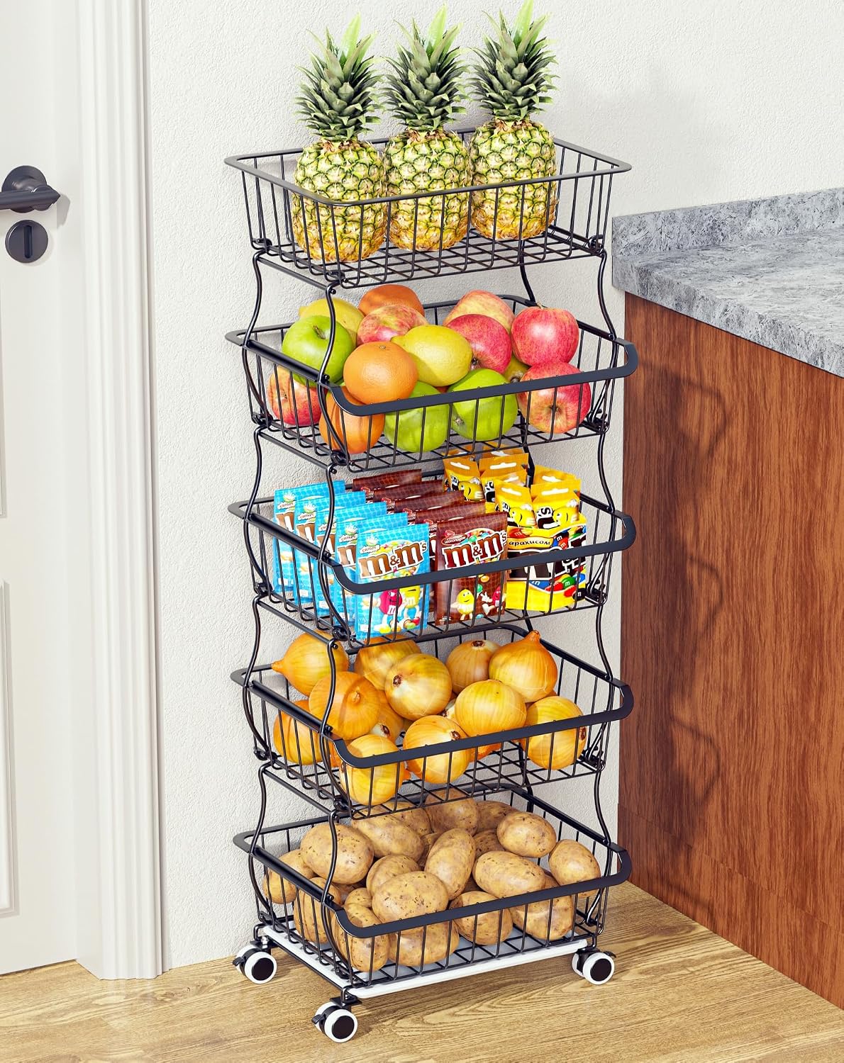 OKZEST cesta de frutas de 5 niveles para cocina, estante organizado...