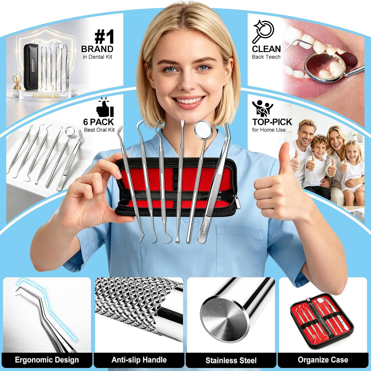 Herramientas dentales, removedor de placa dental, kit de limpieza p...