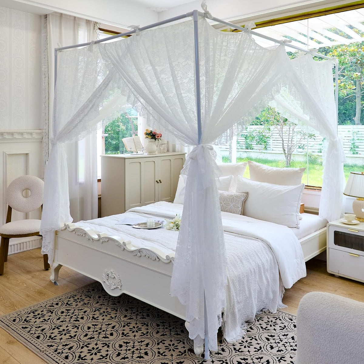 AIKASY Elegante Mosquitera de Encaje de Princesa para Cama con Dose...