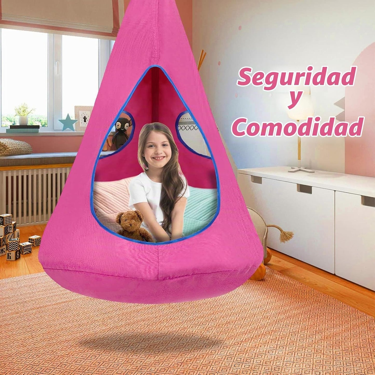 Silla Columpio Nido para Niños, Silla Hamaca Colgante con Carpa de...