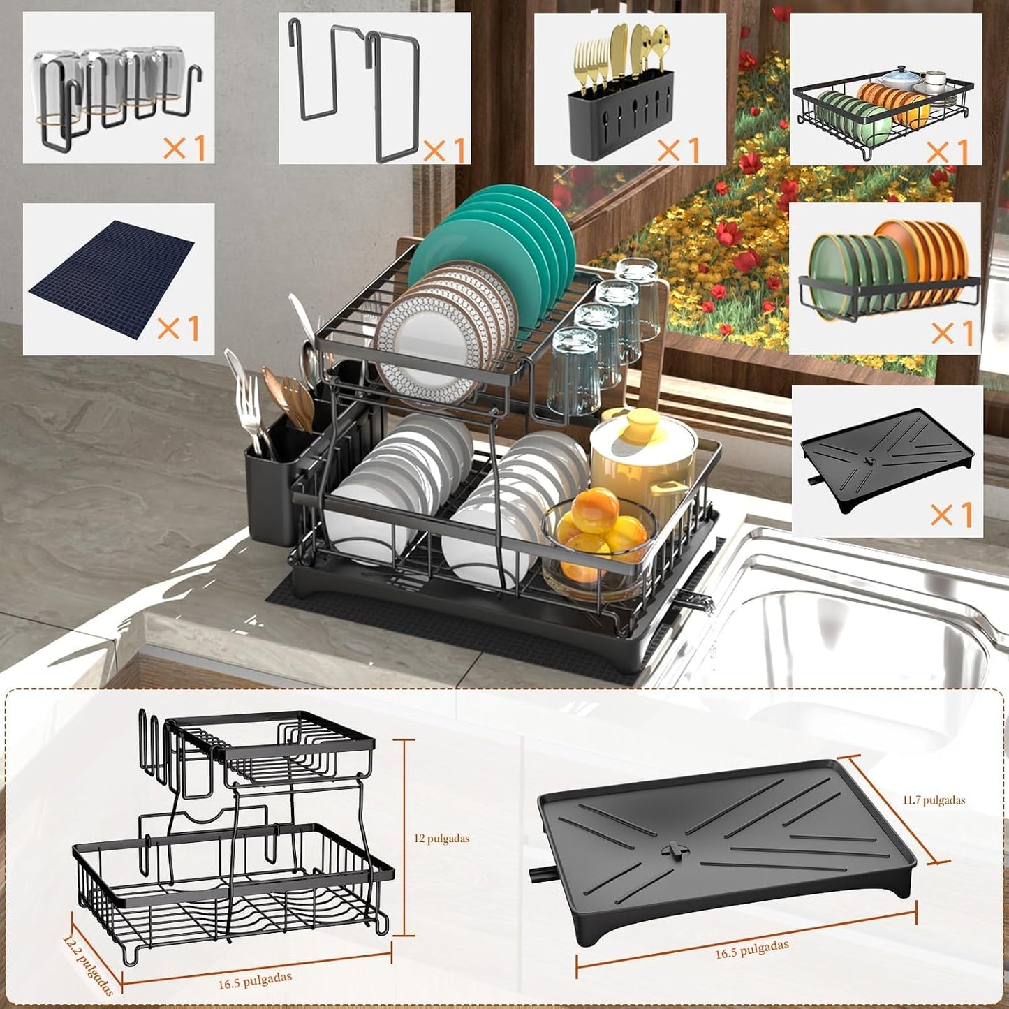 Godboat Escurridor de Platos, Escurridor de Platos de 2 Niveles con...