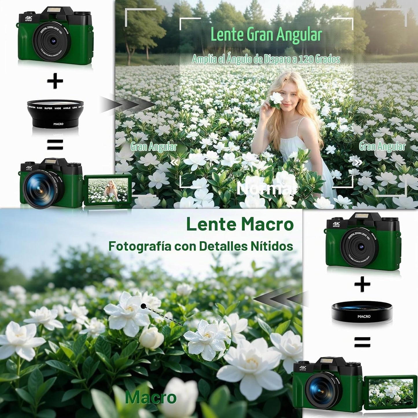 Cámara digital de 75 MP, cámara de vlogging WiFi 4K con pantalla ab...