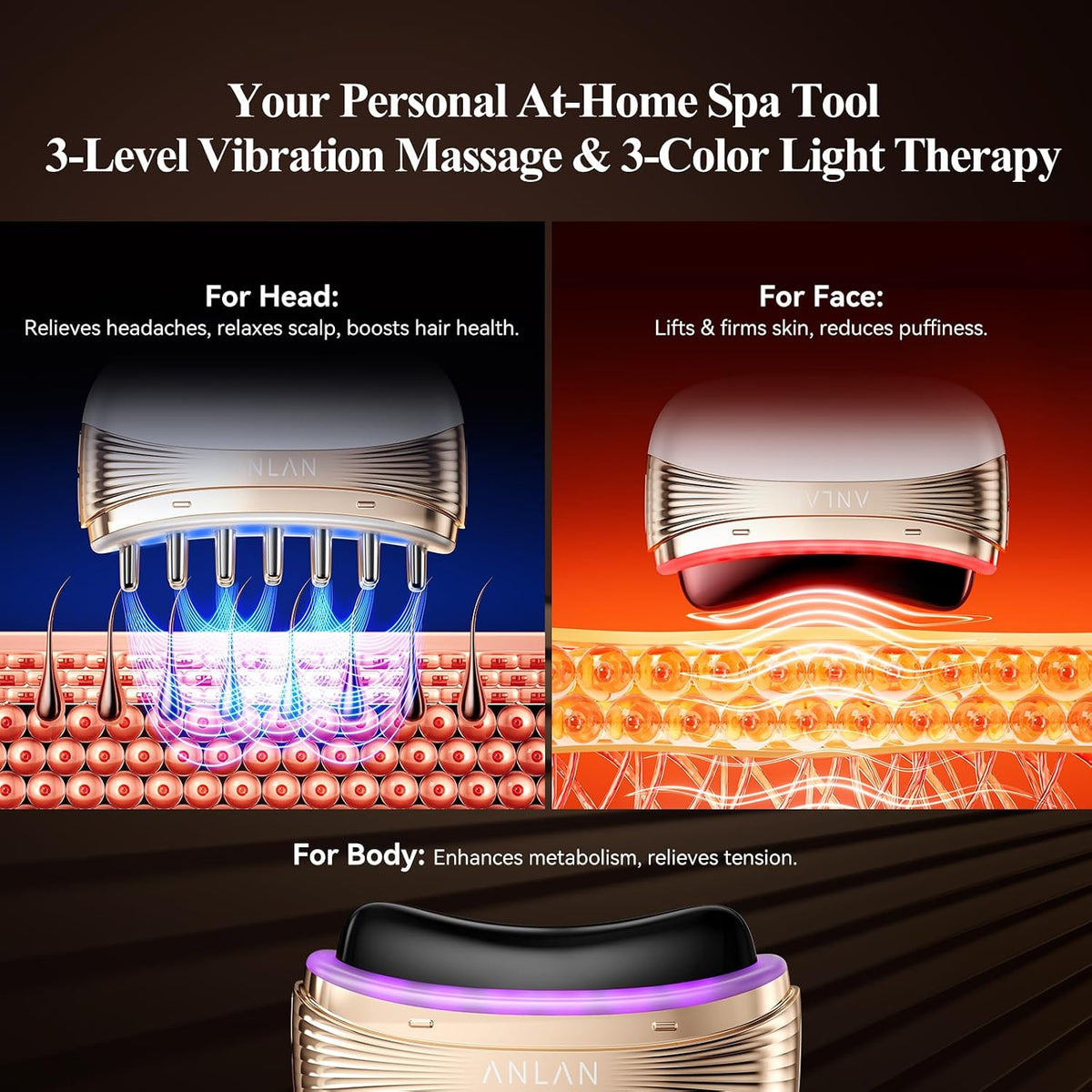 Herramienta eléctrica 2 en 1 PRO Gua Sha y peine de masaje para cue...