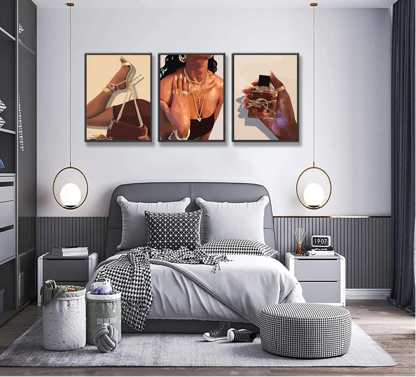 3 piezas de arte de pared de niña negra, mujer afroamericana, lienz...