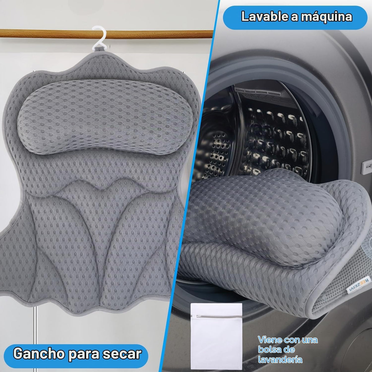 Almohadas de baño REEZEIVI para tina, almohada de baño con 6 ventos...